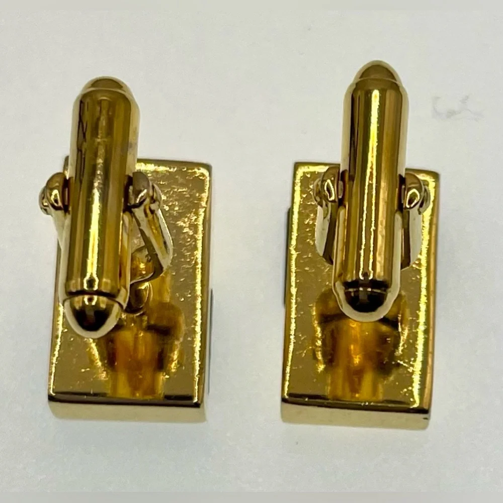 Vintage Signed Anson Gold Tone and Black Lucite Minimalist Cufflinks